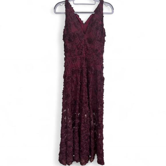 XSCAPE MADE IN USA BURGUNDY FLOWER PROM FORMAL MAXI DRESS SZ. 4 SMALL NWT - Picture 2 of 6
